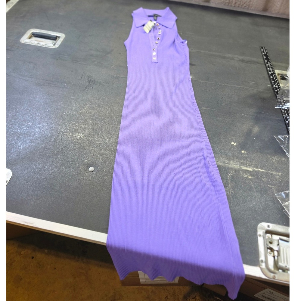 White House Black Market Purple Ribbed Sleeveless Bodycon Dress Gold Buttons S
